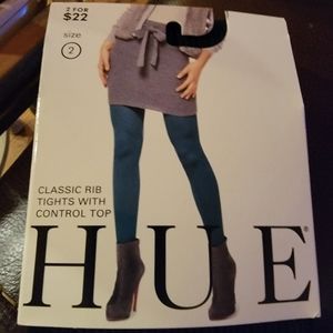 Hue black ribbed tights Sz 2